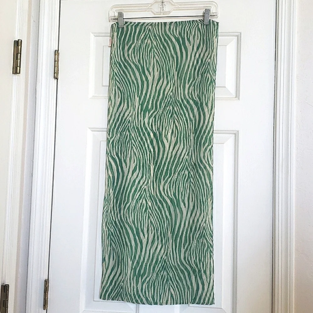 VINTAGE Silk Scarf Infinity Green White Animal Print Tiger Zebra